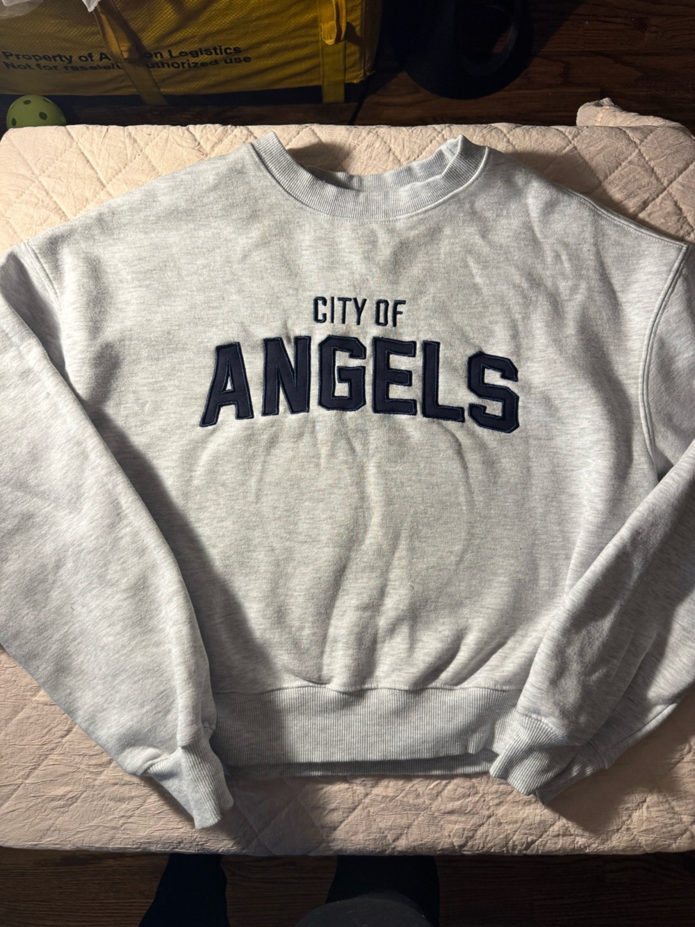 Sunday Light Gray Crewneck Sweatshirt with Navy 'ANGELS' Lettering
